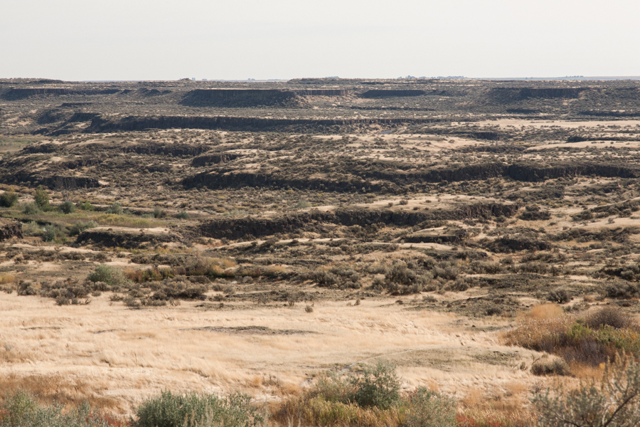 Typical landscape of the Channeled Scablands, as seen in the Drumheller Channels National Natural Landmark